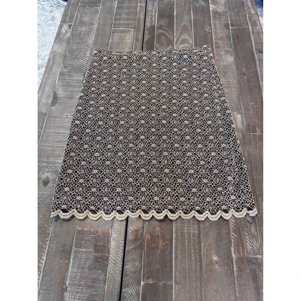 Gantos Vintage Black Gold‎ Metallic Lace Scalloped Skirt Womens Large USA